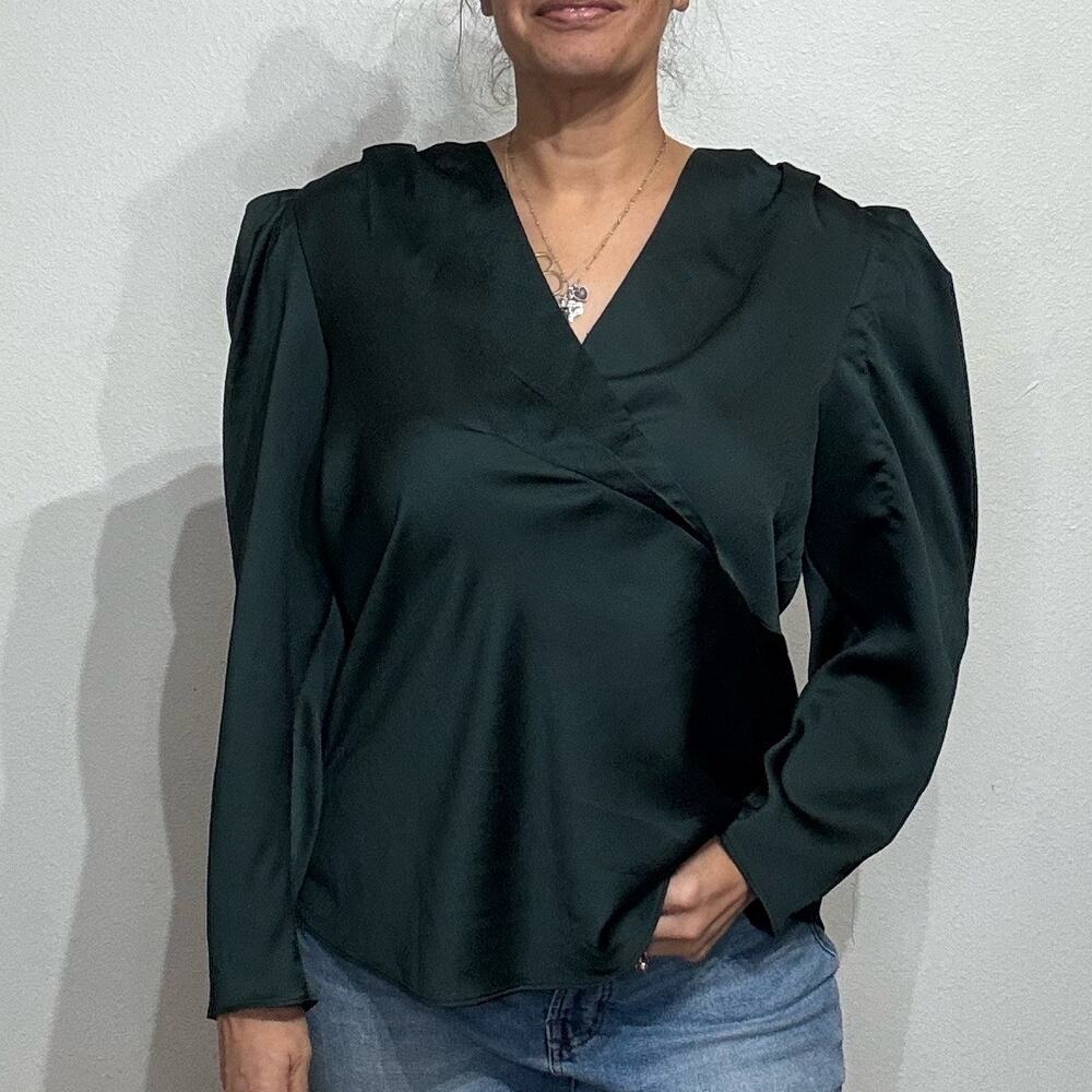 Express Green Long Sleeve Faux Wrap Blouse Sz L
